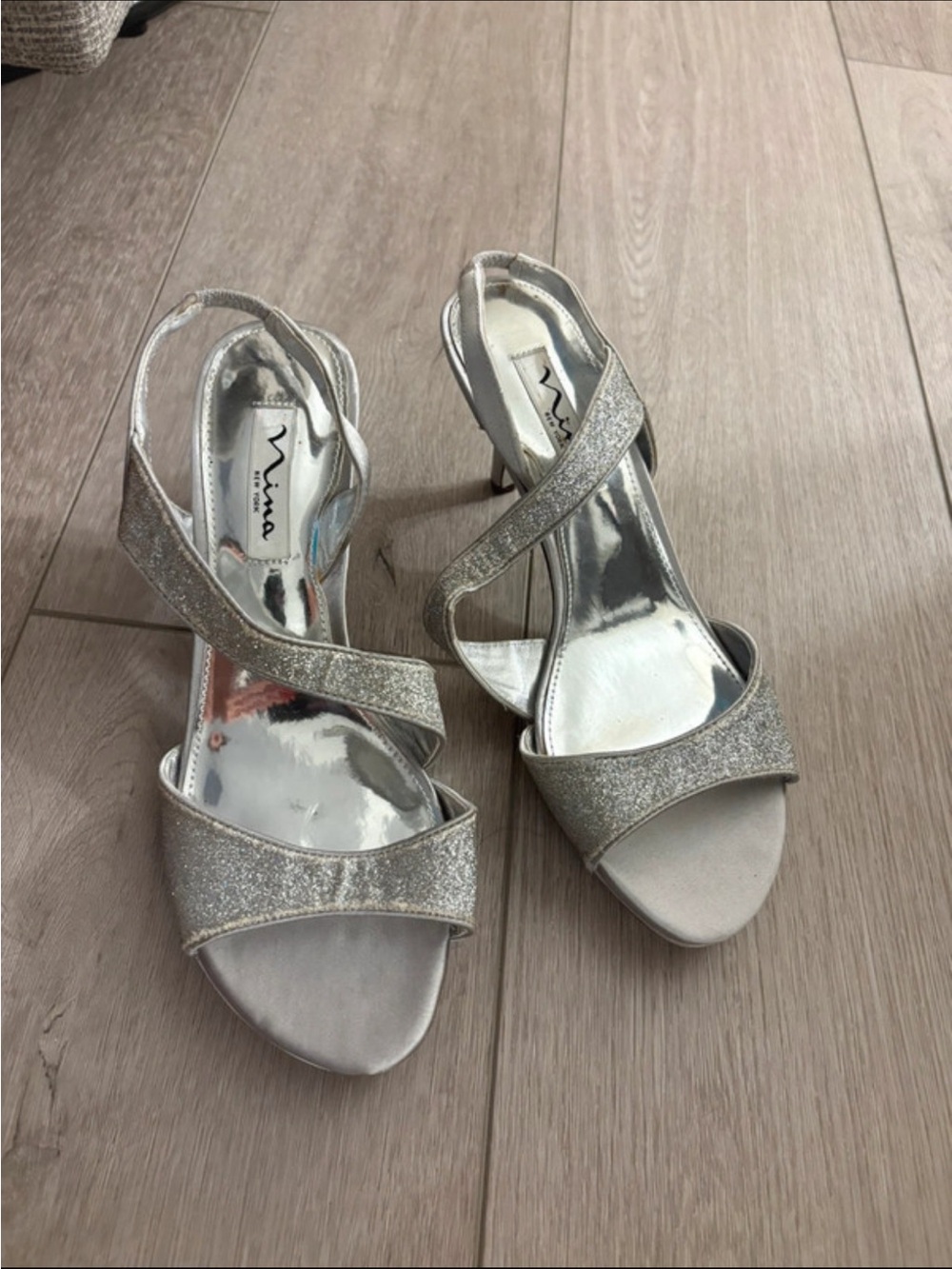 Nina Silver Glitter Crisscross Heels